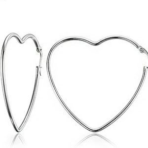 Large silver heart hoop earrings